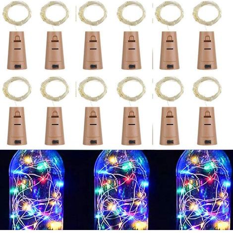 AIDUCHO Paquete de 10 guirnaldas de luces LED para botellas con forma de corcho, 2 m, 20 luces LED para botellas, guirnalda de luces con cable plateado para decoración DIY, fiestas, barbacoas, jardine (1/5)