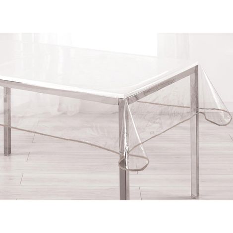 Tovaglia Antimacchia Plastificata Crystal  PVC Trasparente Proteggi Tavolo Con Bordo, misura140x140coloreTrasparente (1/4)