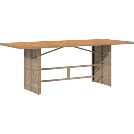 Garden Table with Acacia Wood Top Beige 190x80x74 cm Poly Rattan vidaXL