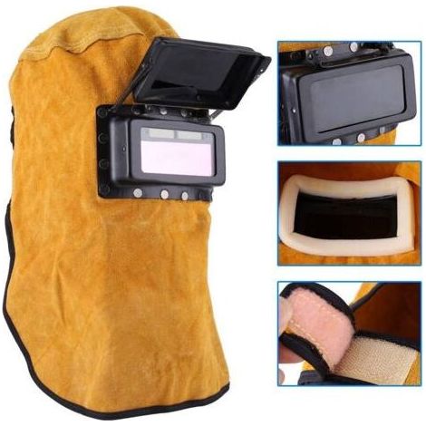 Masque et lunette de soudure,Welding Mask Hooded Welder's Helmet Leather Protective Hood Comfortable Mask with Goggle Eye and Face Protection,CMODIHI