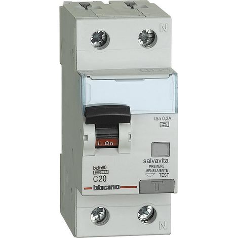 BTicino GN8814A20 Differentialschutzschalter BTDIN60 1P+N Typ A 20A