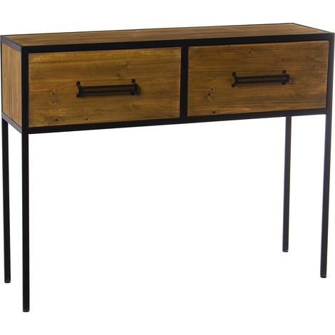 Metall -Holzeingangstabelle mit 2 Schubladen 100x30x80 cm Baum+Platzieren Sie alle Stile, um dem Haus eine Note zu verleihen (1/4)