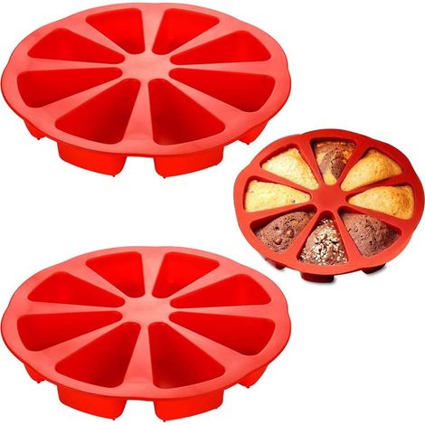 MINKUROW 2 Stück Backformen Form, Silikon-Backwaren, groß, 8 Dreiecke, quadratische Hohlräume, Kuchenform, 27 x 27 x 5 cm (rot) (1/5)
