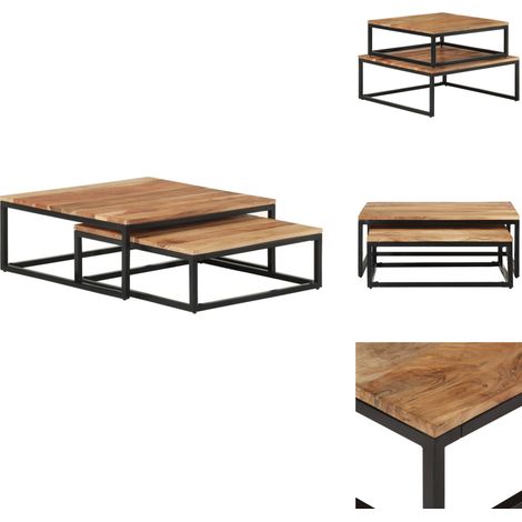 Satztische 2 Stk. Massivholz Akazie - Holzcouchtisch - Akzenttisch - Beistelltisch - Wohnzimmer Deko - Industriel Style (1/5)