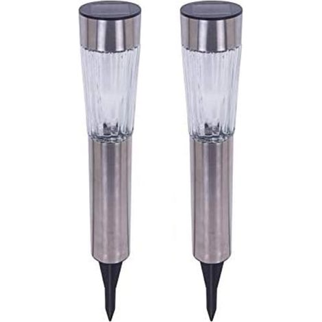 2 Lampade Giardino ricarica solare Paletti solari Metallo Cristallo 1LED Bianco (1/3)