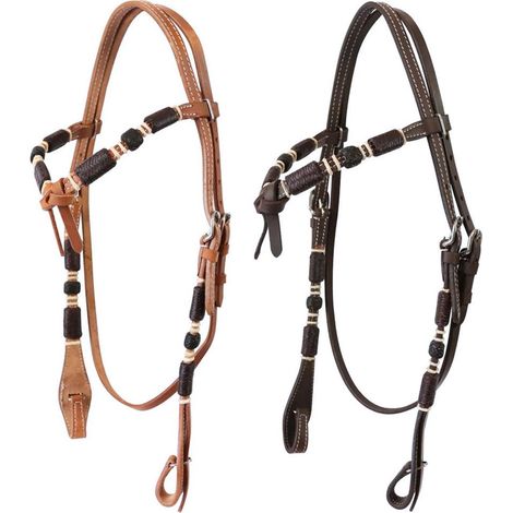 MARRONE - Briglia western Nakipa in cuoio con frontalino a V e nodo centrale