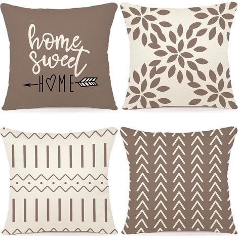 Filiyano-Ensemble de 4 housses de coussin décoratives pour canapé, en lin, pour l'extérieur ou la chambre, format 50 x 50 cm. (1/5)
