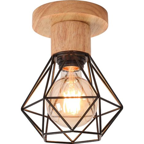 Plafonnier Industriel E27 Lustre, Suspension Luminaire Vintage, Métal Rétro Forme Cage Lampe de Plafond, Éclairage Plafond Pour Salon Cuisine Chambre Restaurant Café Bar, Noir