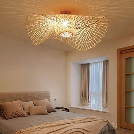GENERIC-Plafonnier,Rétro Lustres Lumière Naturelle De Bambou Et Plafonnier Rotin Vintage E27 Éclairage Plafond Tissées Main Pour Chambre Salon Bar Café, Lumière Chaude-45cm (1/5)