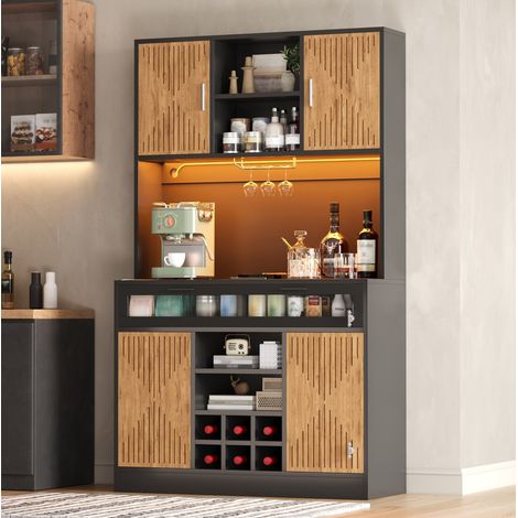 Armoire de cuisine haute avec LED RGB, prises USB et secteur, porte abattante en verre, range-bouteilles amovible et porte-verres, 105 x 40 x 180 cm CHICFURN (1/5)