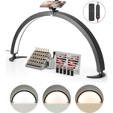 Lampe d’Esthéticienne Demi-lune de Table, Lampe LED Arc pour Manucure Extension de Cils 40 W, Luminosité et Température de Couleur Réglables, avec Support de Téléphone, pour Beauté, Sourcils (1/5)