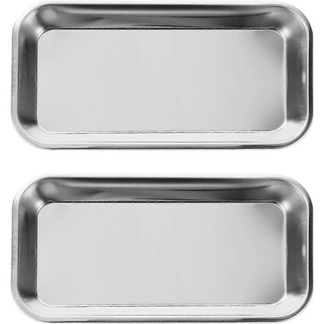 Plateau de stérilisation en acier inoxydable pour 2 instruments dentaires buccaux-22.5X12X2.5CM-Silver