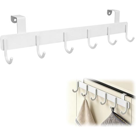 Porte-serviettes sur porte d'armoire - Porte-torchons - Pas de perçage nécessaire - En acier inoxydable - Pour tiroirs et portes d'armoire - Blanc (1/5)