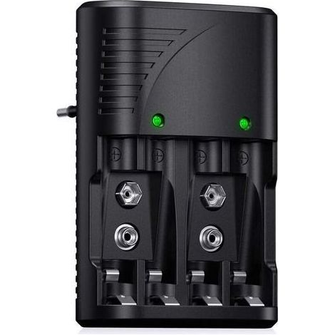 Paar universelle AA/AAA/9V-Akkuladegeräte, Schnellladegerät 6802 für AA/AAA Ni-MH- oder 9V-Akkus mit LED-Anzeige, 100–240 V weltweit einsetzbar, sonnenlichttauglich (1/5)