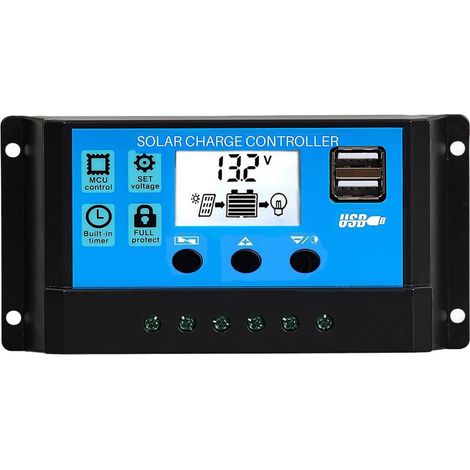 Régulateur de charge solaire 40 A, 12 V/24 V Avec double port USB 5 V, minuteur, écran LCD, régulateur de charge solaire pour la maison, le commerce, l'industrie, etc (1/5)