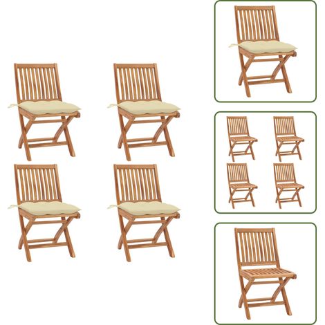 The Living Store Klappbare Gartenstühle mit Kissen 4 Stk. Massivholz Teak - Klappbare Gartenstühle (1/5)