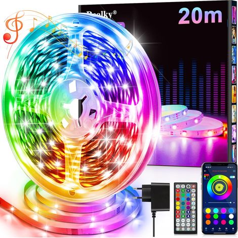 Ruban LED, 20M Flexible RGB Bande LED Decoration Chambre, Bluetooth App Contrôle Synchroniser avec Rythme de Musique, Led Chambre pour Gaming Room, Plafond, Mariage, Fête, Cuisine, TV, Bureau (1/5)
