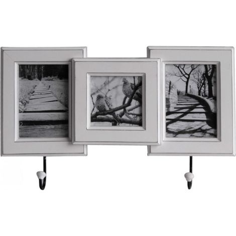 Hakenleiste Wandgarderobe mit Bilderrahmen Weiß 36 x 22 cm Flur