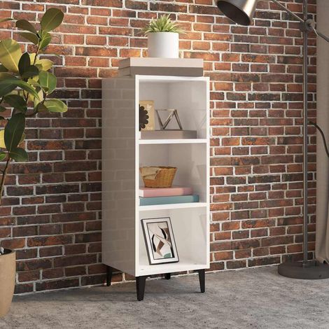 Buffet - Armoire de rangement Enfilade Blanc brillant 34,5x32,5x90 cm Bois d'ingénierie BV277916 - BonneVie (1/5)
