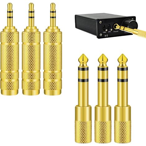 Adaptateur Jack 6,5 mm vers 3,5 mm - Adaptateur Audio Stéréo Doré - Pour Clavier Piano Guitare Enceinte Casque - 6 Pièces