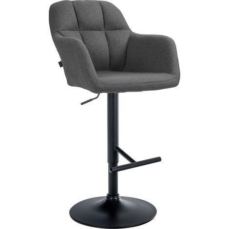 Taburete de bar trona x1 función de rotación de 360° en tela gris oscuro con costuras decorativas base de metal negro 100005279