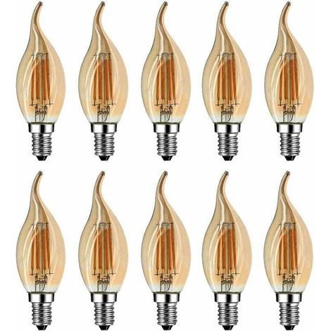 Ampoule Flamme LED E14, 4W Equivalent à Ampoule Halogène/Incandescente 40W, Blanc Chaud 2700K, Flamme Bougie LED encastrable, 360° Faisceau, IRC80, Verre marron, Lot de 10 [Classe énergétique A++] (1/5)