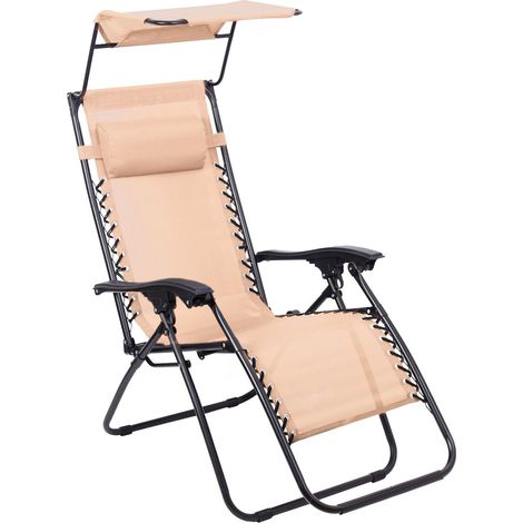 Transat de Jardin Pliable avec Pare-Soleil, Chaise Longue Inclinable Multiposition, Bain de Soleil Relax en Textilène Respirant avec Repose-Tête et Accoudoirs, pour Plage, Camping, Kaki (1/5)