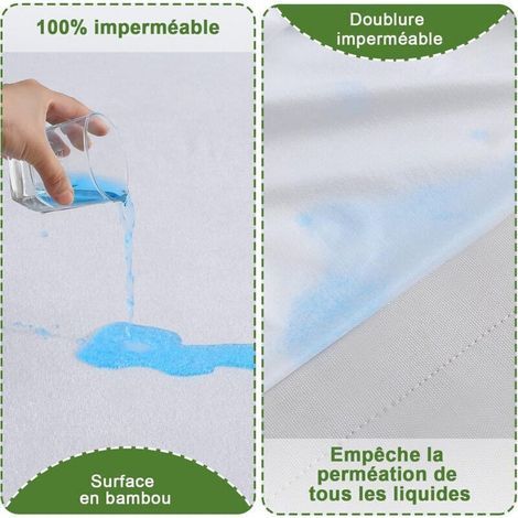 Protège-matelas 200x200 cm imperméable – Alèse en bambou hypoallergénique – Anti-acariens et antibactérien – Jupe extensible jusqu'à 30 cm (1/3)