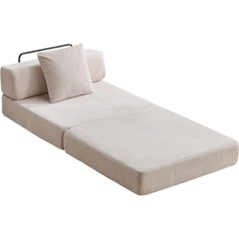 Sofá cama plegable de suelo individual de pana blanca 185 x 92,5 x 42 cm (1/5)