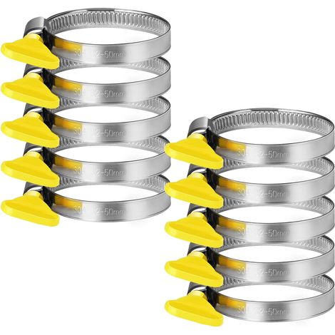 10 Pack colliers de serrage en Acier Inoxydable, Collier de Serrage Tuyau, Clip de tuyau Pour piscine, machine à laver et jardin 32-50 mm (1/5)