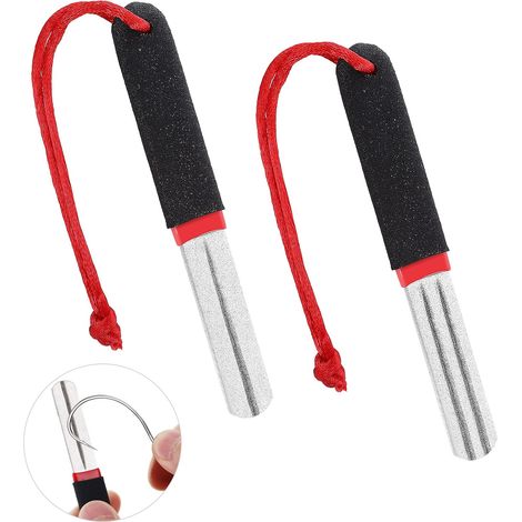 Lot de 2 aiguiseurs d'hameçons double face avec poignée - Grain fin et moyen - Outil de meulage portable pour la pêche (1/5)