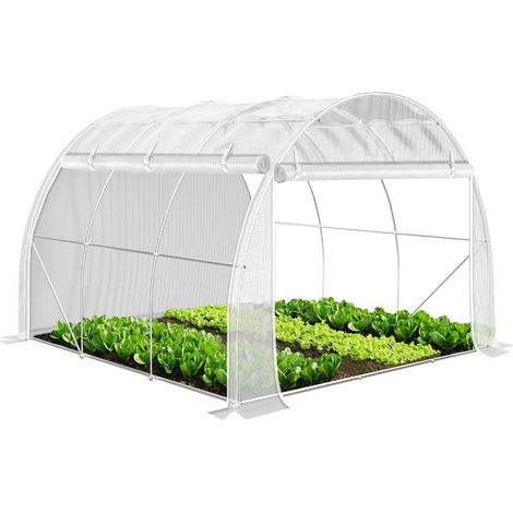 VOUNOT Polytunnel Greenhouse Gardening Walk In Grow House with Roll-up Side Walls, 3x3x2m 9m², White
