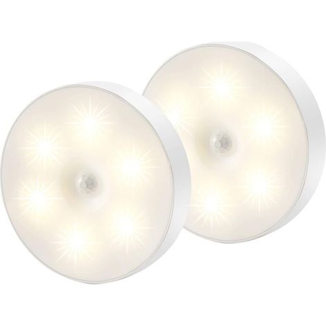 LED-Nachtlicht, magnetische Lampe mit Bewegungsmelder für den Innenbereich mit kostenlosen Klebepads, überall anzubringen, kabelloser Sensor, wiederaufladbar über USB, warmweiß, 2er-Pack –