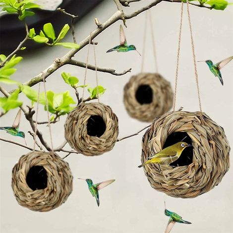 Nid Oiseau Sphérique - Enherbé Naturel Main Tissé - Ouverture Ronde 4,5 cm - Pour Jardin Extérieur Balcon Arbre - 1 Pièce (1/4)