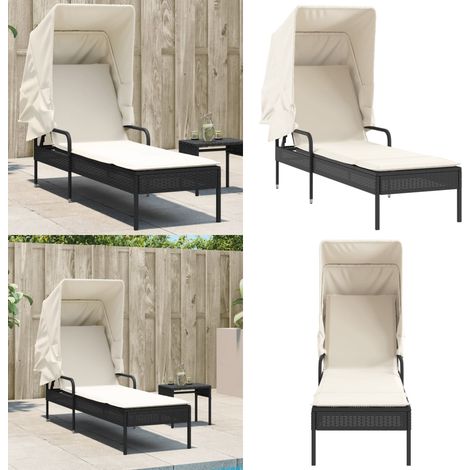 Sonnenliege mit Dach Schwarz Poly Rattan - Sonnenliege - Gartenliege - Liege - Outdoormöbel - Pool Accessoire - Home & Living (1/5)