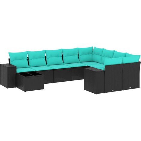 Maison Exclusive - 10-teiliges Gartensofa-Set mit Kissen, schwarz (1/5)