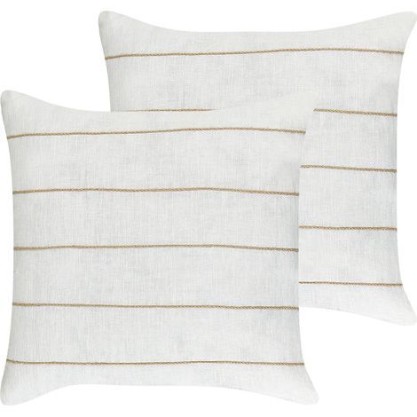 Lote de 2 cojines de lino de algodón con estampado de rayas en color blanco y beige 50 x 50 cm Milas