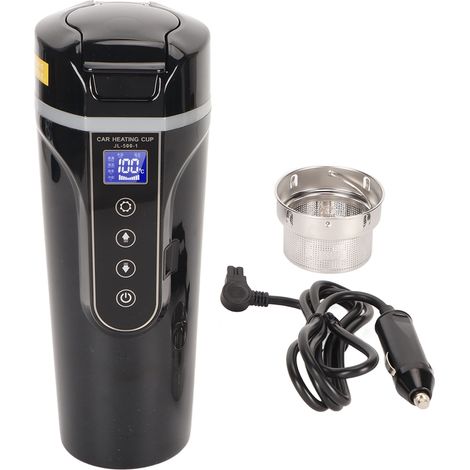 Bouilloire électrique de voyage 500 ml, noire, affichage de la température de l'eau, 96 W, 12 V/24 V, tasse chauffante pour voiture (thé/café). (1/5)