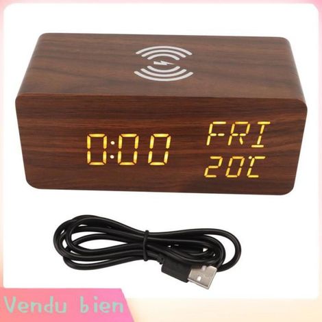 Garosa Réveil numérique en bois Réveil Numérique à Chargement sans Fil, Affichage LED à 3 Niveaux, pour Chambre à bijoux outils (1/5)