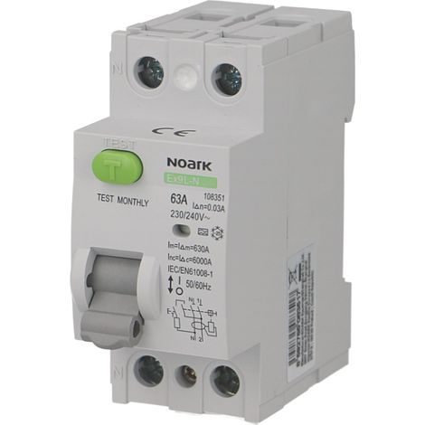 Disjoncteur différentiel 2 pôles 40A 30mA – Protection IP20 – Montage sur rail DIN – Sécurité électrique pour installations domestiques – Noark