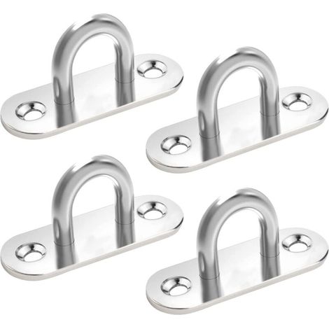 Bardusch-4PCS Plaque à œil en Acier Inoxydable, Plaque Oeillet Plaque de Couverture, 304 Crochets Métal Forme U Crochet au Plafond, Fixation pour Crochets Muraux Chaises Suspendues Auvent Accessoires (1/5)