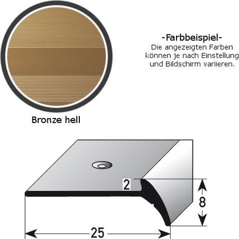 Treppenkante "Oiron" Treppenkantenprofil / Winkelprofil / Fassonprofil, konfigurierbar, Breite: 25 mm, Einfasshöhe für Böden mit 2-3 mm Stärke, aus Aluminium eloxiert, gebohrt, von Auer Metall -bronz