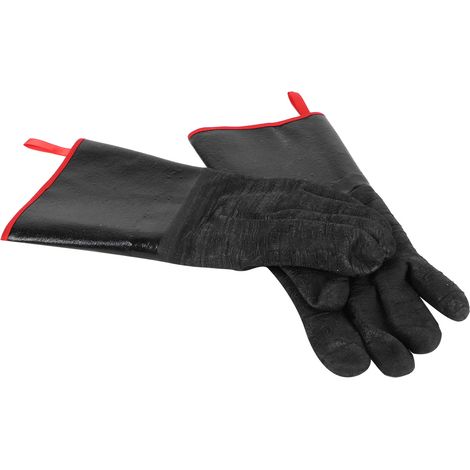 Gants de barbecue résistants aux hautes températures (500 °C), imperméables, résistants aux acides et aux alcalis, gants de jardin noirs de 35,5 cm (14 pouces). (1/5)