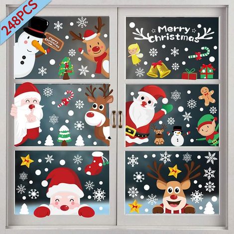 248 Autocollants Fenêtre Noël Réutilisables - Lot Flocons de Neige pour Déco Vitrine et Porte - DIY Facile - Sans Traces (1/5)