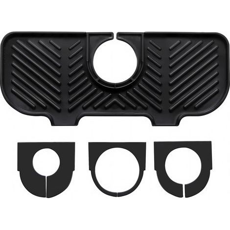 Tapis d'égouttement en silicone pour robinet, tapis d'évier sous robinet, organisateur pour éponges, brosses, savons, noir (1/5)