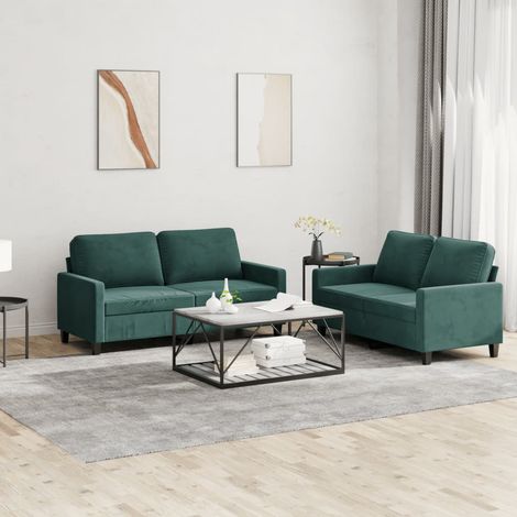 Juego de sofás con cojines 2 piezas terciopelo verde oscuro vidaXL (1/5)