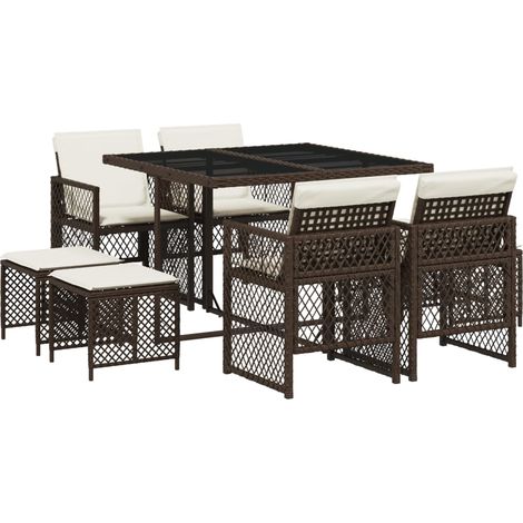 Ensemble à manger de jardin et coussins 9 pcs,Salon de jardin marron poly rotin CFW85742 (1/5)