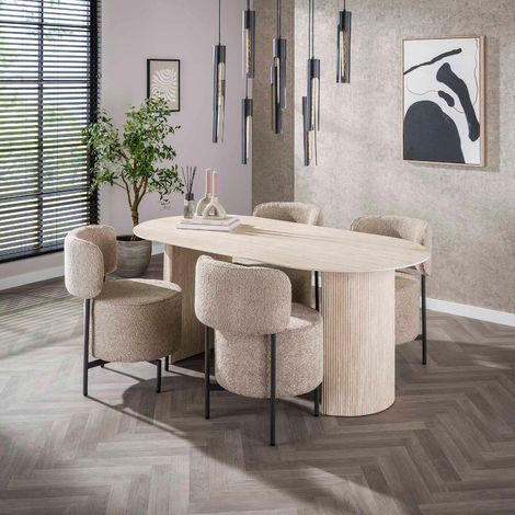 Table à manger ovale avec plateau céramique travertin ALINE (1/5)