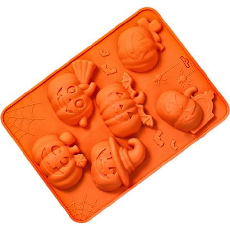 Ensemble de moules en silicone alimentaire pour pâtisserie d'Halloween : gâteaux, chocolats, mousses et desserts effrayants, style citrouille et orange. (1/5)
