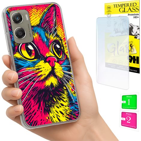 Schutzhülle für Motorola Moto G06 / G06 Power, Rückseite mit Katzenmotiv + Glas